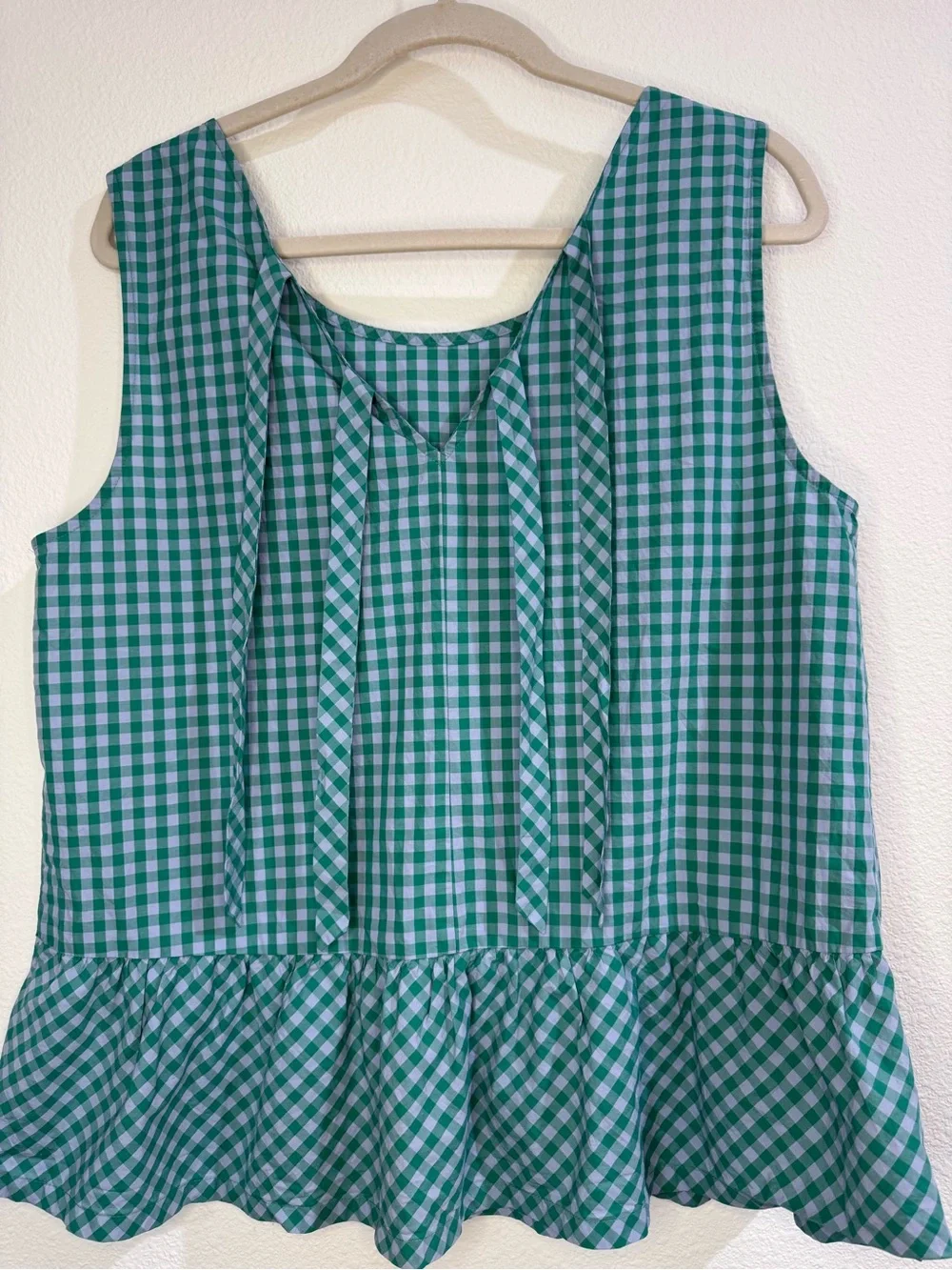 J.Crew Green Gingham Peplum Tank Top | Large - Picture 3 of 7